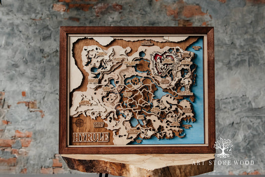 Hyrule 3D wooden map wall art inspired by The Legend of Zelda