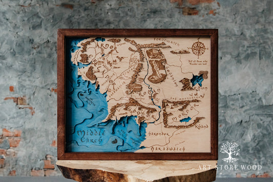Middle Earth 3D wooden map wall art inspired by Lord of the Rings