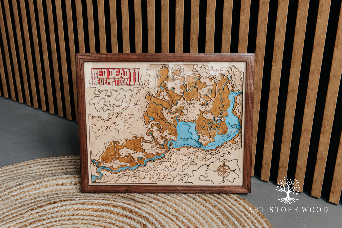 Top-down view of the 3D wooden Wild West map showing full world layout