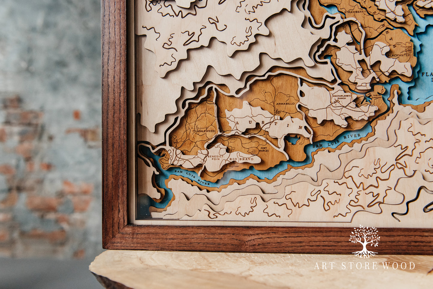 Wild West wooden world map displayed in gamer room décor