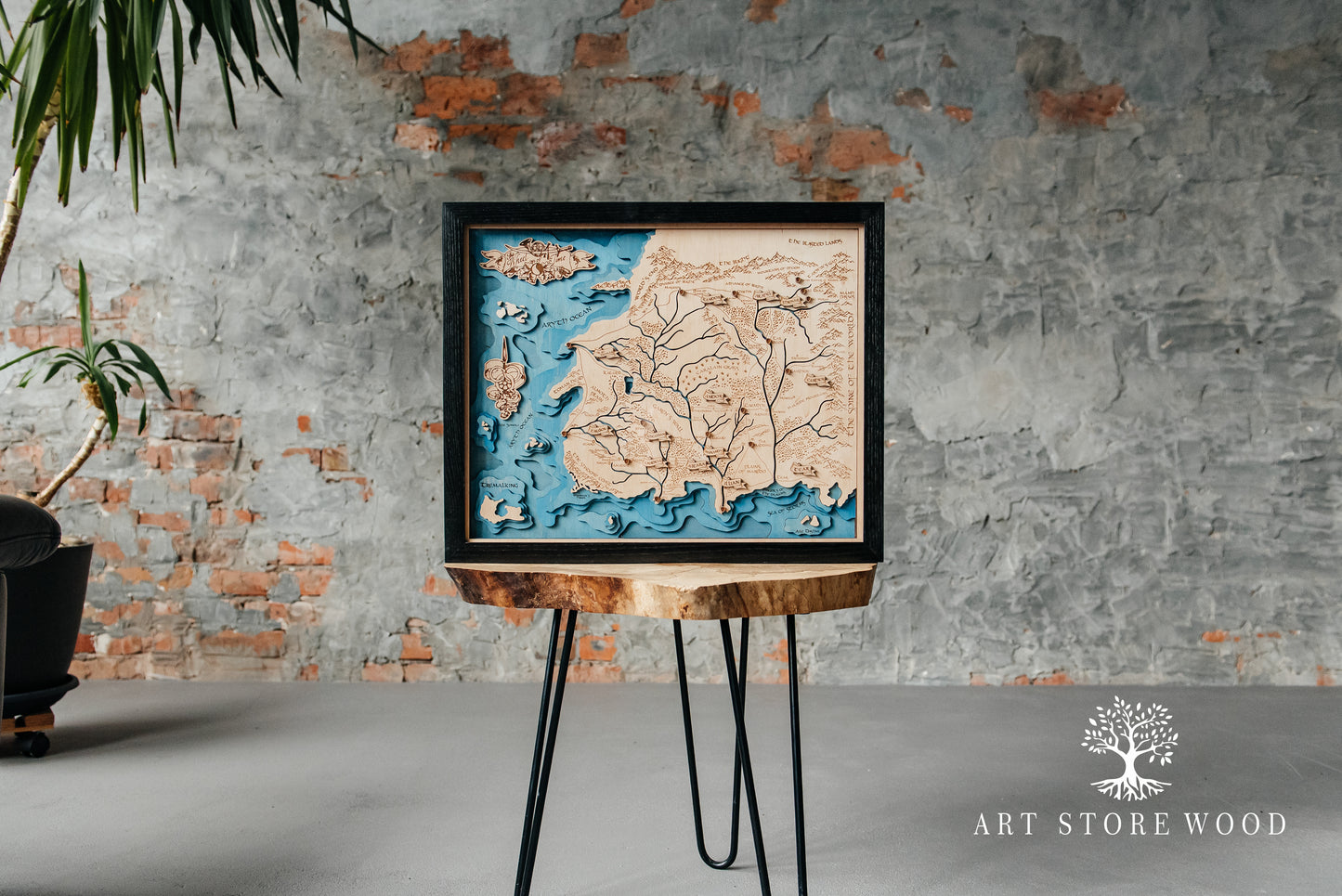 Top-down view of The Wheel of Time map handcrafted wooden wall decor