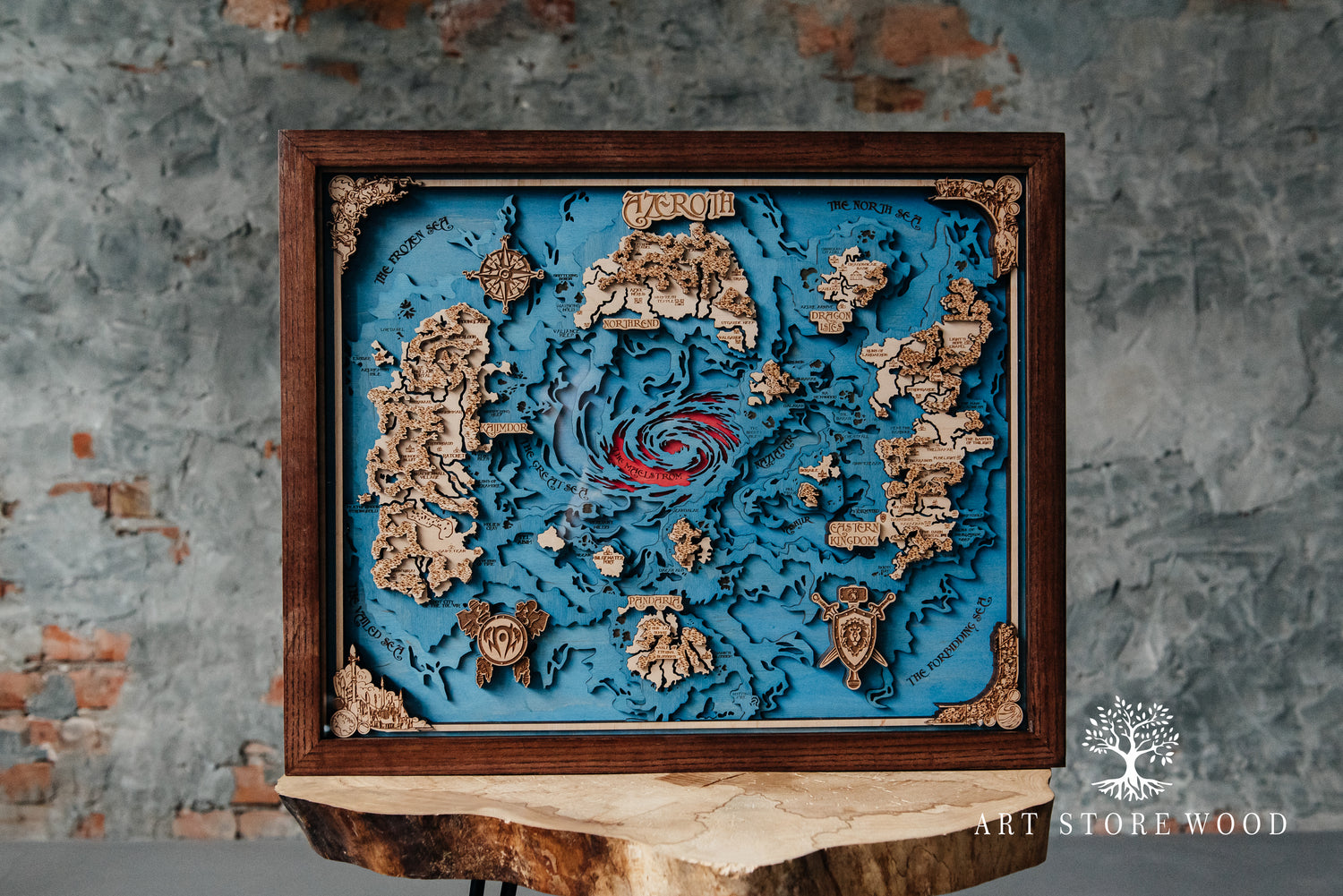 Azeroth 3D wooden map wall art inspired by World of Warcraft