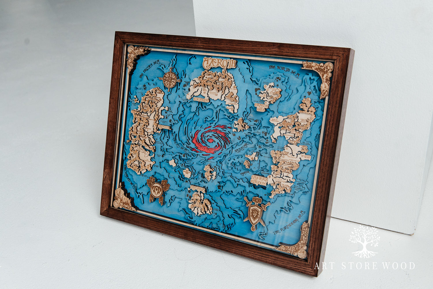 Side view of Azeroth 3D wooden map edges
